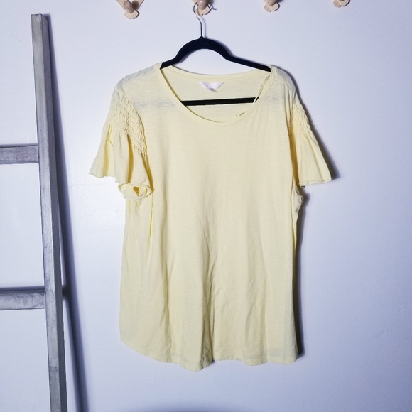 LC LAUREN CONRAD YELLOW FLUTTER SLEEVE BLOUSE SIZE XL - Picture 1 of 11